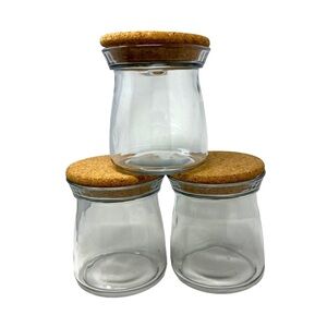 Three Glass Container Spice Jars With Cork Lids